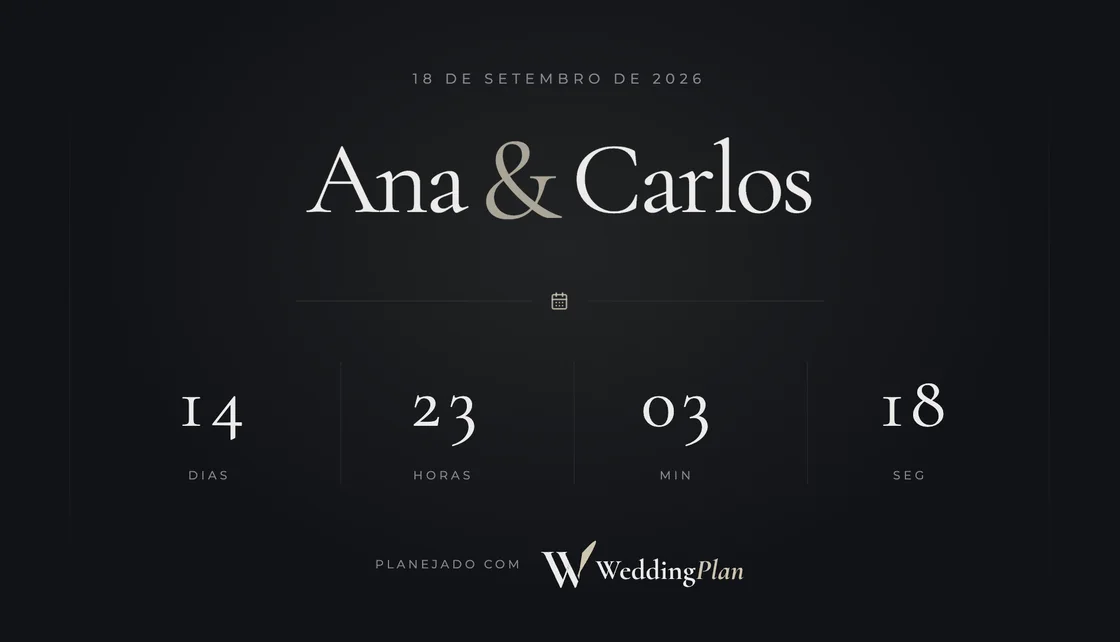 Contagem regressiva do casamento de Ana e Carlos com dias, horas, minutos e segundos